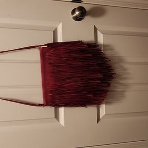 Super cute fringe red leather crossbody